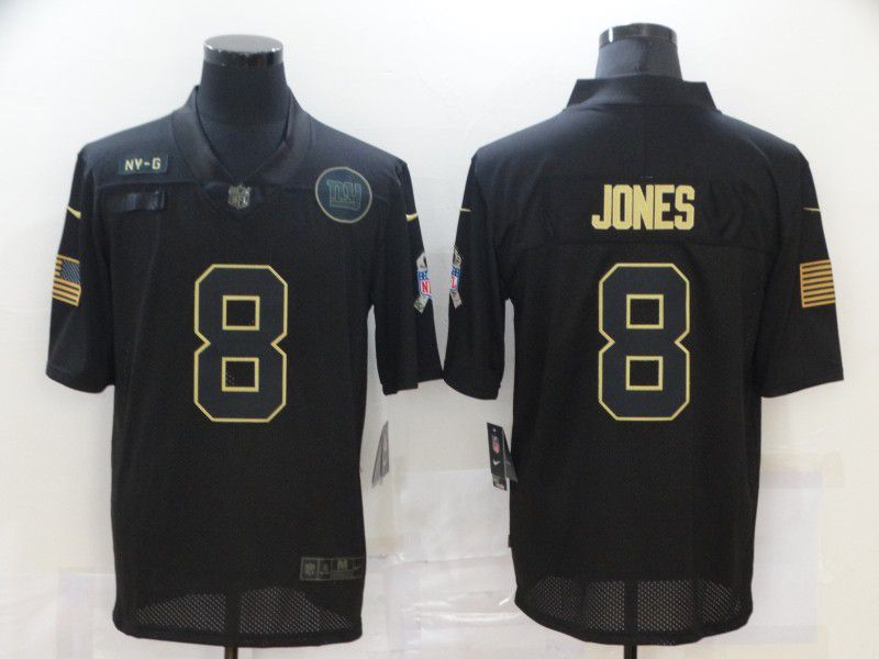 Men New York Giants 8 Jones Black gold lettering 2020 Nike NFL Jersey